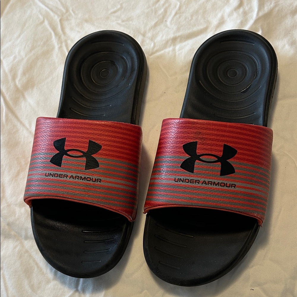 Under Armour Black and Red Slide Sandals